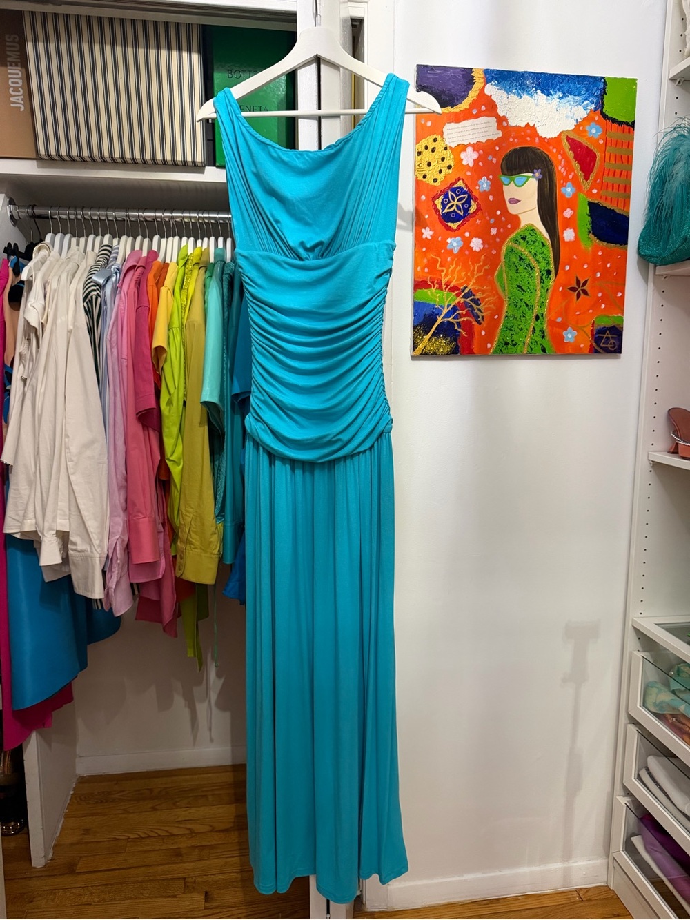 Sleeveless Turquoise Ruched Maxi Dress